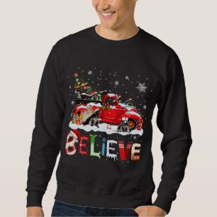 Shunk Riding Red Truck Christmas Tree Believe Sant Sweatshirt