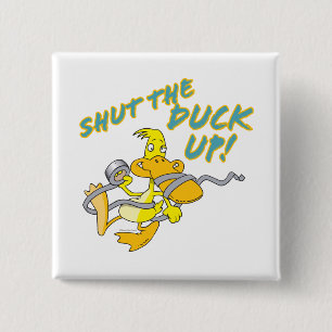 shut the duck up duct tape duck toon 15 cm square badge
