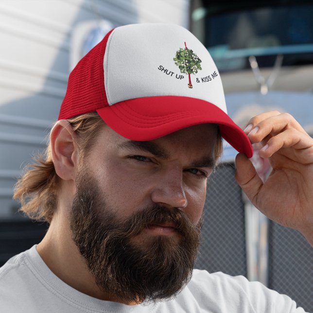 Shut Up and Kiss Me Mistletoe Trucker Hat (Creator Uploaded)