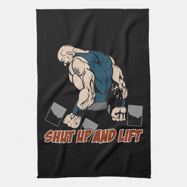 Shut Up and Lift Weightlifter Tea Towel (Vertical)
