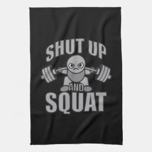 Shut Up And Squat - Cute Kawaii Weightlifter Tea Towel