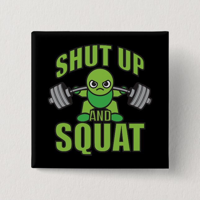 Shut Up And Squat Kawaii Anime Powerlifter Cartoon 15 Cm Square Badge (Front)