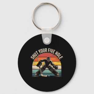 Shut Your Five Hole Retro Hockey Goalie Key Ring