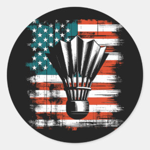 Shuttle American Flag - Patriotic Usa Badminton Lo Classic Round Sticker