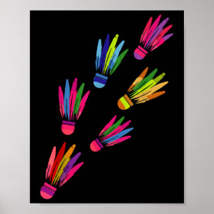Shuttle Badminton Colourful Players Man Women  Poster