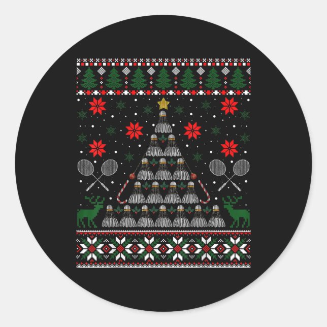 Shuttle Graphic Badminton Player Gift Ugly Christm Classic Round Sticker (Front)