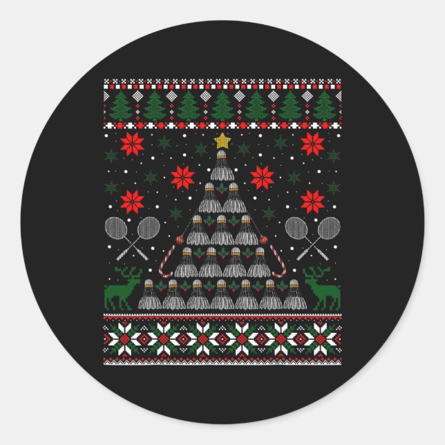 Shuttle Graphic Badminton Player Gift Ugly Christm Classic Round Sticker (Front)