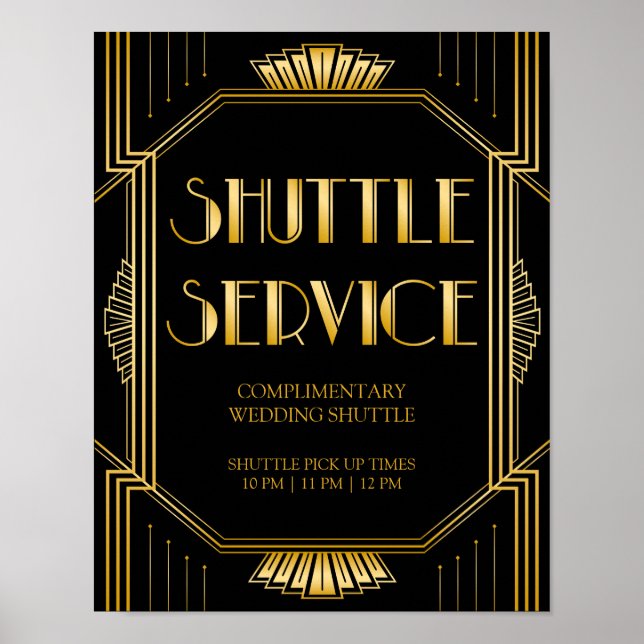 Shuttle Service Wedding Sign | Gatsby Art Deco (Front)