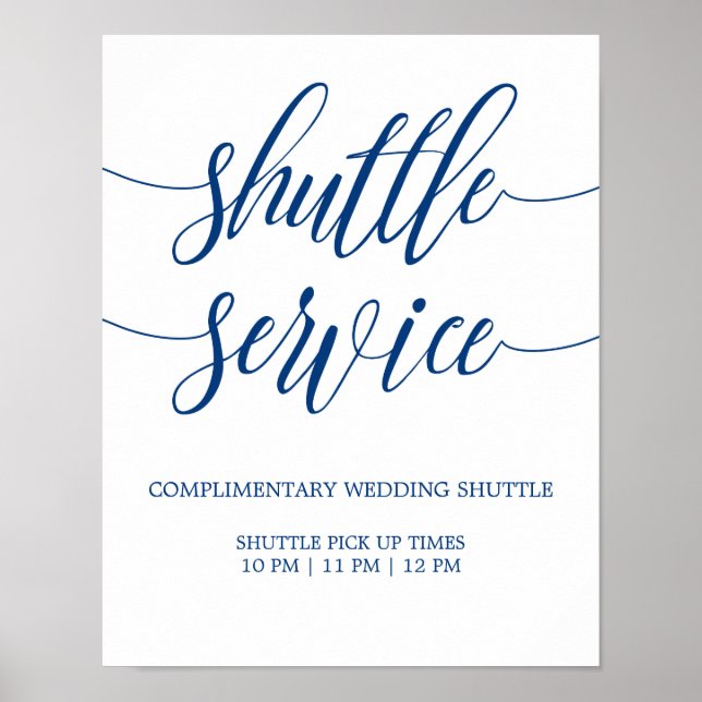 Shuttle Service Wedding Sign Navy Blue Calligraphy (Front)