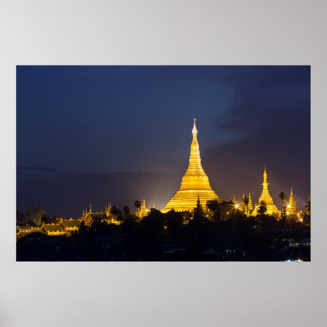Shwedagon Pagoda At Night Poster (Front)