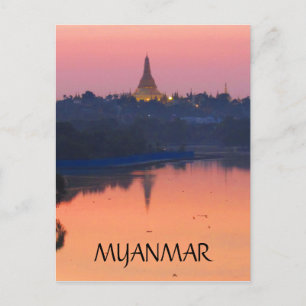 shwedagon sunset myanmar postcard