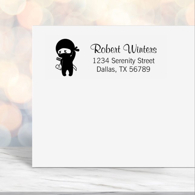 Shy Blushing Ninja Holding Origami Heart Address Self-inking Stamp (Creator Uploaded)