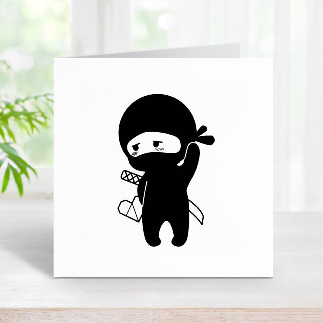 Shy Blushing Ninja Holding Origami Paper Heart Rubber Stamp (Creator Uploaded)