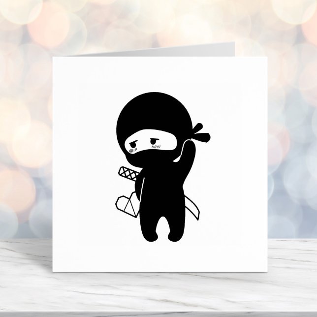Shy Blushing Ninja Holding Origami Paper Heart Self-inking Stamp (Creator Uploaded)