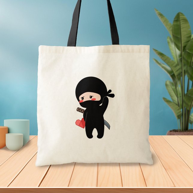 Shy Blushing Ninja Holding Origami Paper Heart Tote Bag (Creator Uploaded)