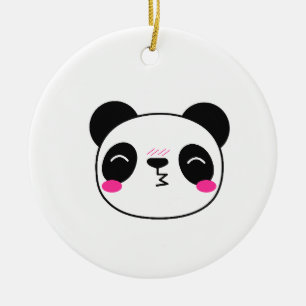Shy Blushing Panda Kiss Face Ceramic Ornament
