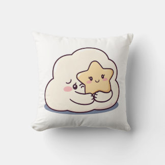 Shy Cloud Hugging a Star – Dreamy Cute Sky Charact Cushion
