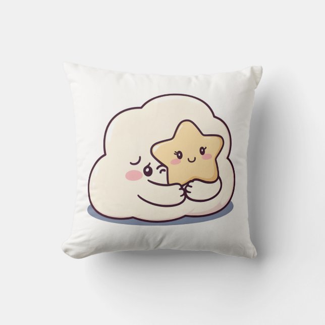 Shy Cloud Hugging a Star – Dreamy Cute Sky Charact Cushion (Front)