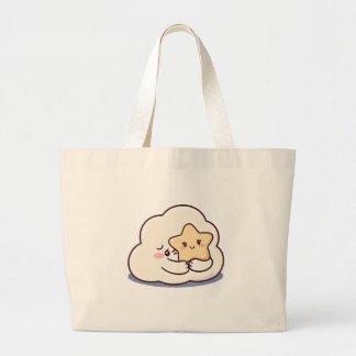 Shy Cloud Hugging a Star – Dreamy Cute Sky Charact Large Tote Bag