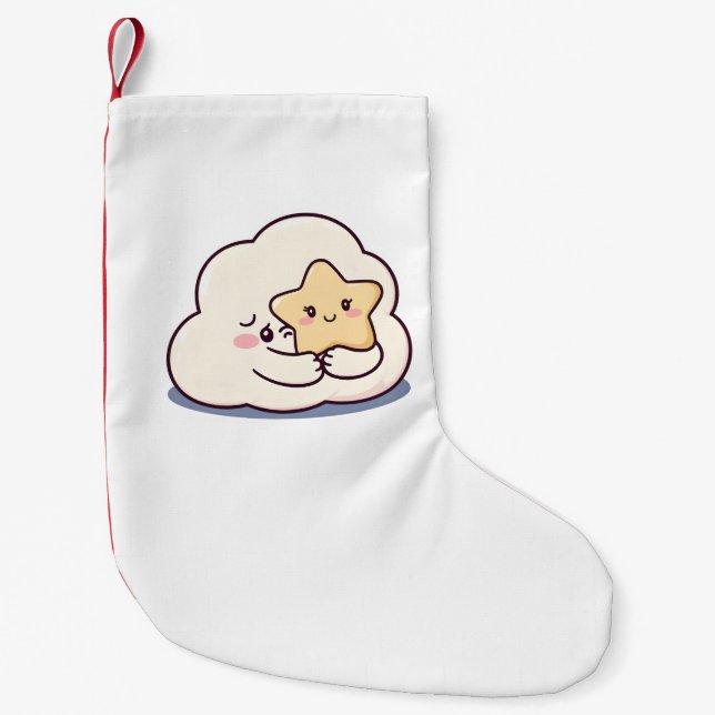 Shy Cloud Hugging a Star Small Christmas Stocking (Front)