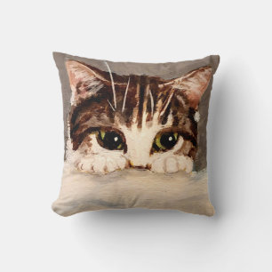 Shy & Curious Tabby Kitten Throw Pillow
