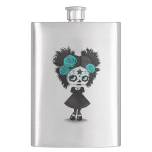 Shy Day of the Dead Girl with Big Eyes Blue Hip Flask