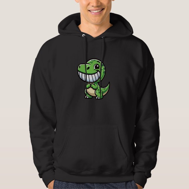 Shy Dino Cartoon Trex Showing Teeth Happy Friendly Hoodie (Front)
