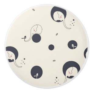 Shy Elephant Pattern Ceramic Knob