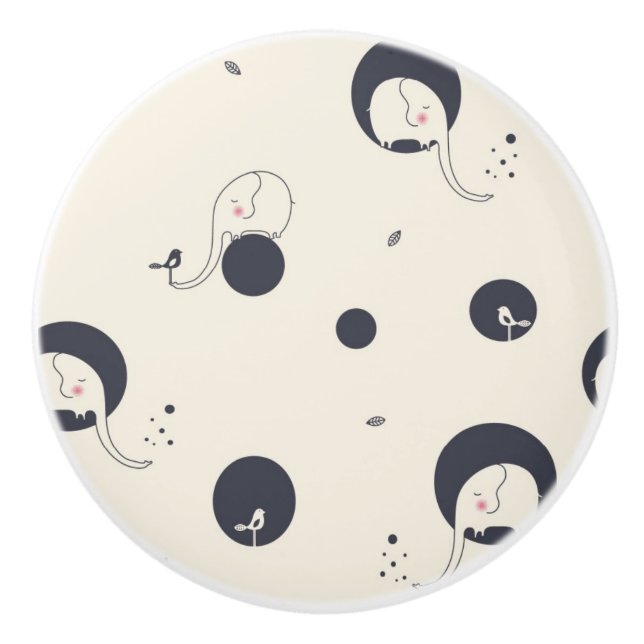 Shy Elephant Pattern Ceramic Knob (Front)
