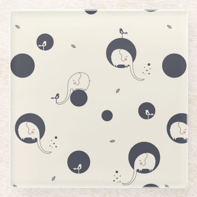 Shy Elephant Pattern Glass Coaster (Front)
