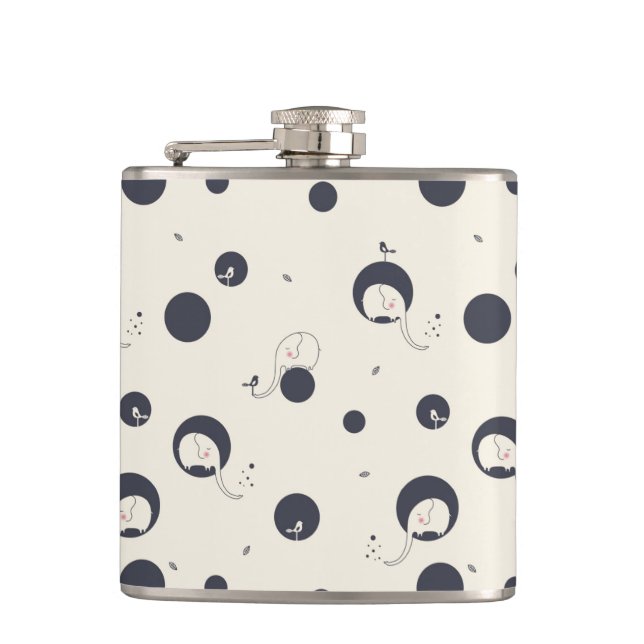 Shy Elephant Pattern Hip Flask (Front)