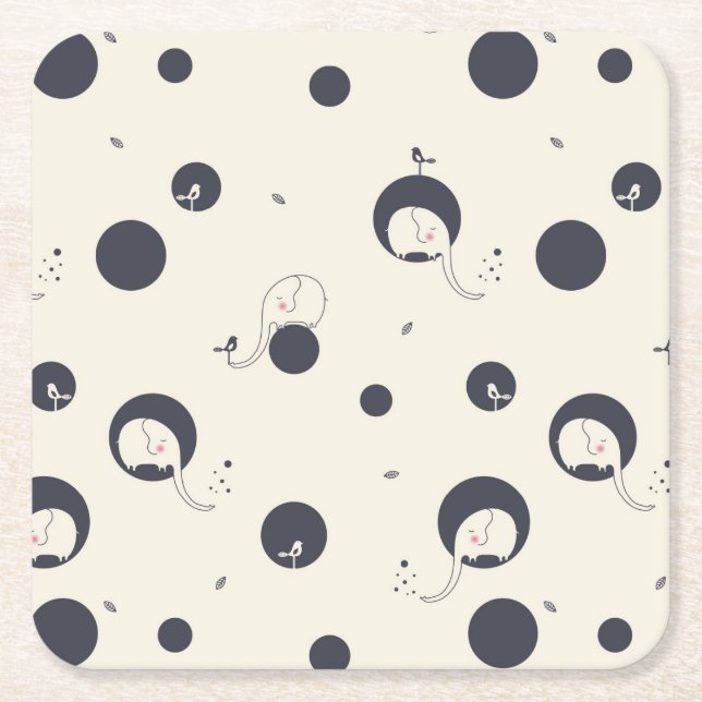 Shy Elephant Pattern Square Paper Coaster (Front)