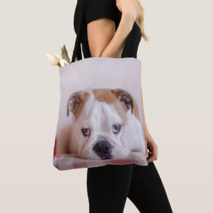 Shy English Bulldog Puppy Tote Bag