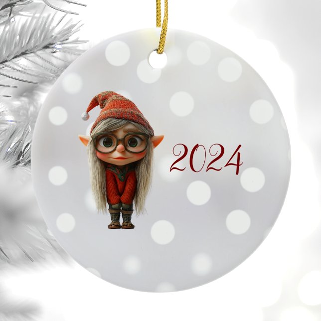 Shy Girl Christmas Elf Ceramic Ornament (Creator Uploaded)