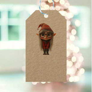 Shy Girl Christmas Elf Kraft Gift Tags