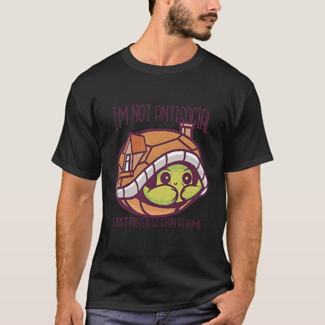 Shy Introvert Turtle Shell Home Antisocial Loner W T-Shirt (Front)