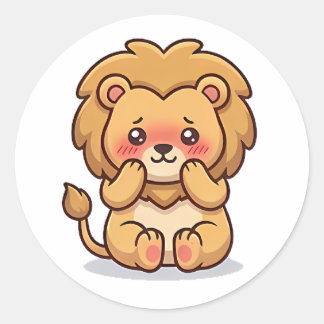 Shy Lion Classic Round Sticker