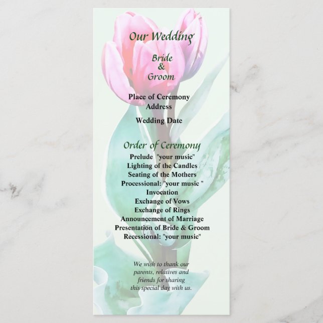 Shy Little Tulip Wedding Program (Front)