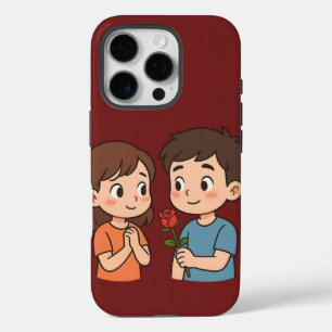 Shy Love Moment 💕   Cute Cartoon iPhone 16 Pro Case