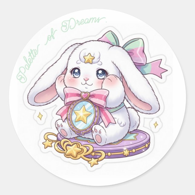 Shy Magic Bunny - Pastel Makeup Palette Kawaii 🐰✨ Classic Round Sticker (Front)