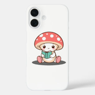Shy Mushroom Holding a Book iPhone 16 Case