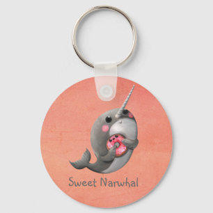 Shy Narwhal with Doughnut Key Ring