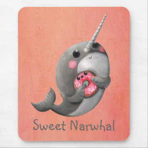 Shy Narwhal with Doughnut Mouse Pad