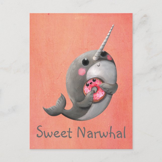 Shy Narwhal with Doughnut Postcard (Front)