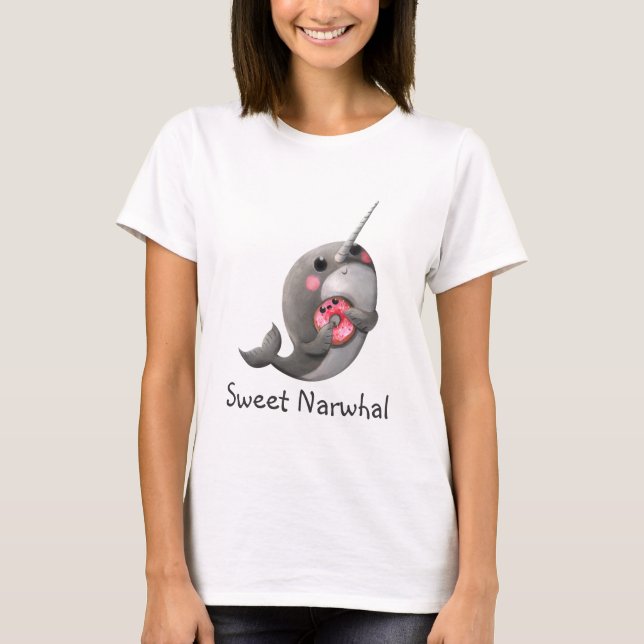 Shy Narwhal with Doughnut T-Shirt (Front)