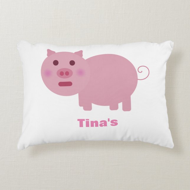 Shy Pink Pig Personalised Pillow (Front)