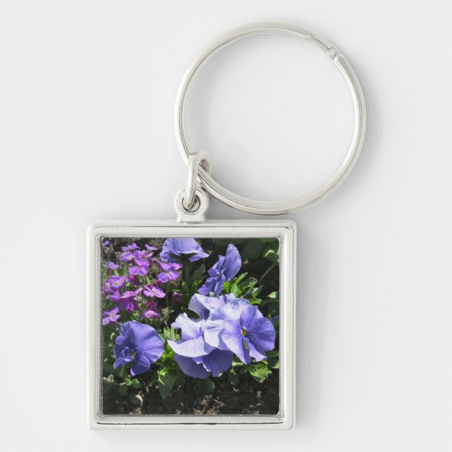 Shy Purple Pansies Key Ring (Front)