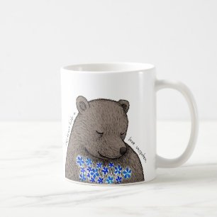 Shy Quiet Bear with Blue Flowers Unspoken Love  Coffee Mug