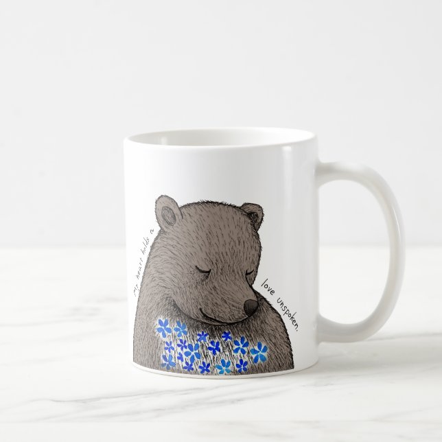 Shy Quiet Bear with Blue Flowers Unspoken Love  Coffee Mug (Right)