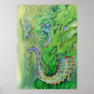 Shy Seahorse Mermaid Poster